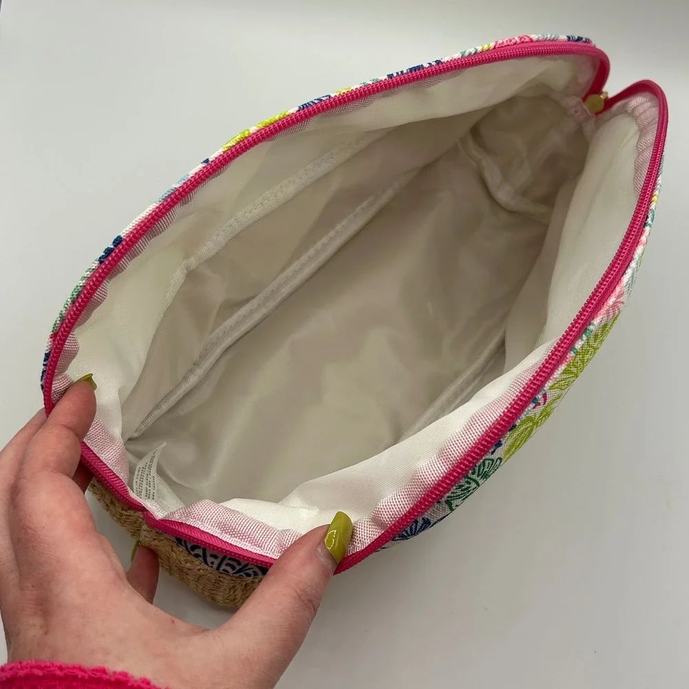 Colorful Tropical Mermaid Shell Cosmetic Bag‎ Woven Bottom Zip Pouch Travel NWOT